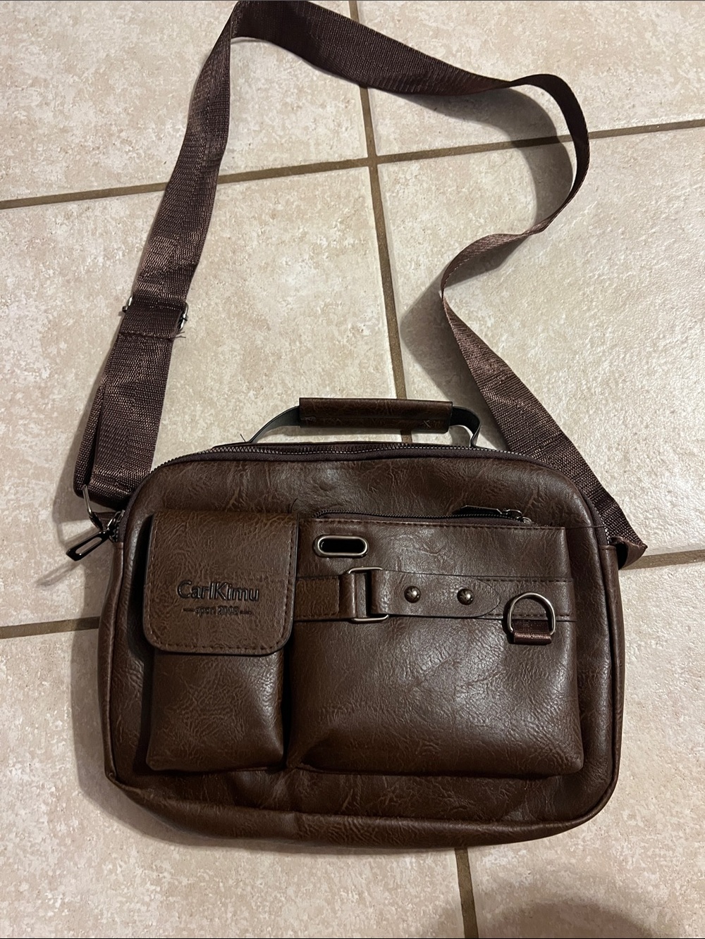 Brown Men's Messenger Bag with Front Utility Pockets